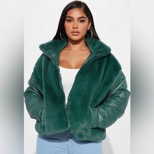 Looking Fly Faux Fur Jacket - Hunter